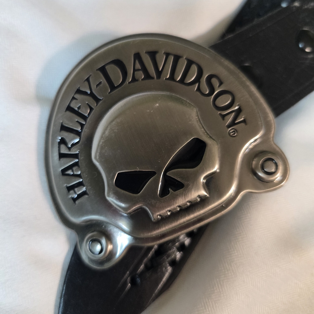 Harley-Davidson Black Belt with Metallic Skull Buckle